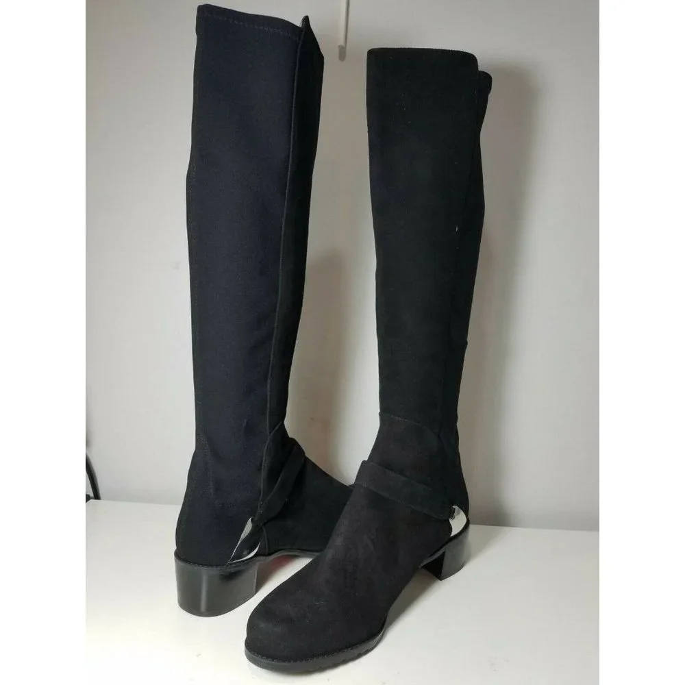 Stuart Weitzman women boots black suede over knee OTK low heel Caballero sz 11